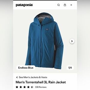 NWT Patagonia Men's Torrentshell 3L Rain Jacket - Endless Blue S